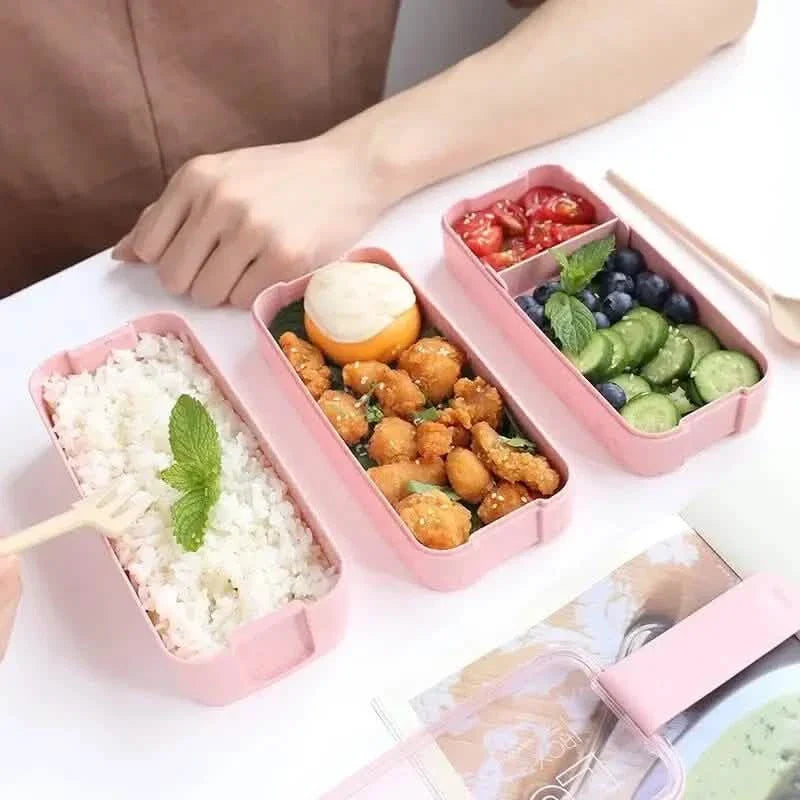 3 Layer Stackable Bento Box Lunch Kit with Spoon Fork