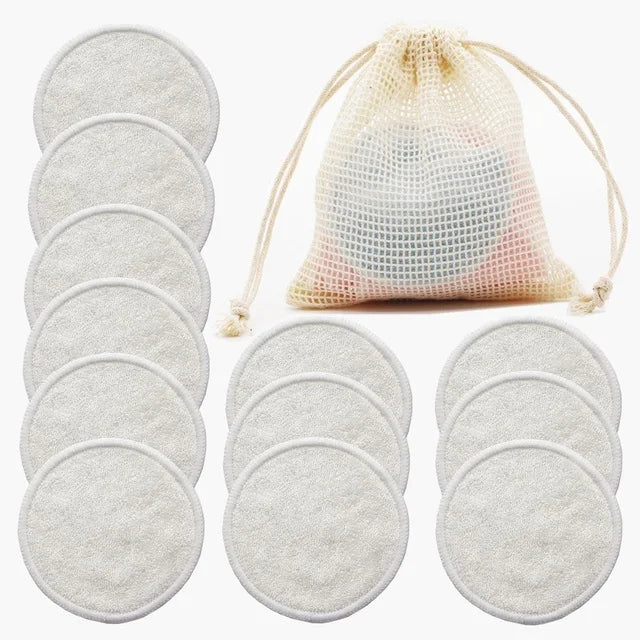12PC Reusable Cotton Pads Washable Bamboo Makeup Remover Rounds