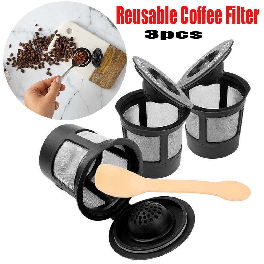 Reusable Coffee Filter Pods 3-Pack with Spoon for Ground Coffee