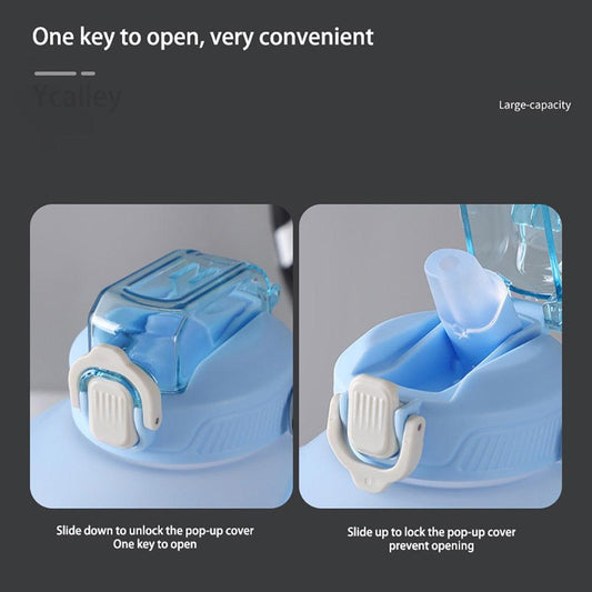 Sport 2l Water Bottle Reminder Plastic Straw Water Bottle Fitness Big Bottles 1500ML / 2300ML / 3800ML 2 liter Sports Drinking Bottle Reusable Easy Clean Sealing Water Bottle with Lanyard for Hiking