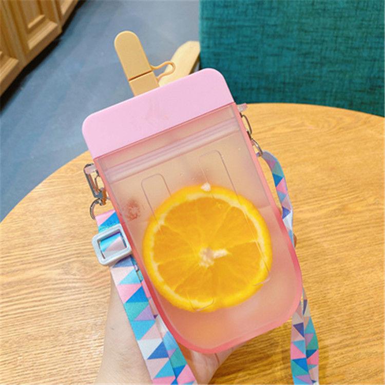 Popsicle Straw Cup Water Bottle with Rope, 300ml