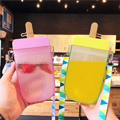 Popsicle Straw Cup Water Bottle with Rope, 300ml