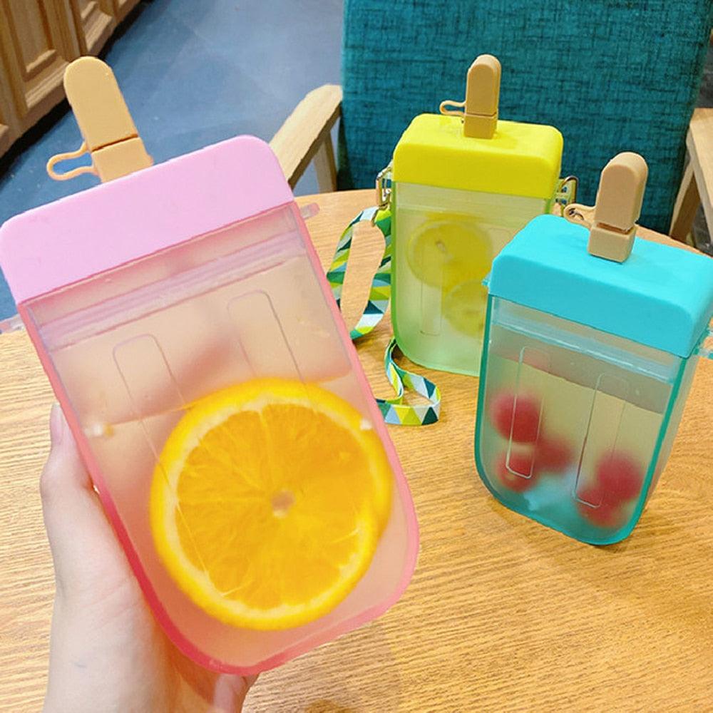 Popsicle Straw Cup Water Bottle with Rope, 300ml