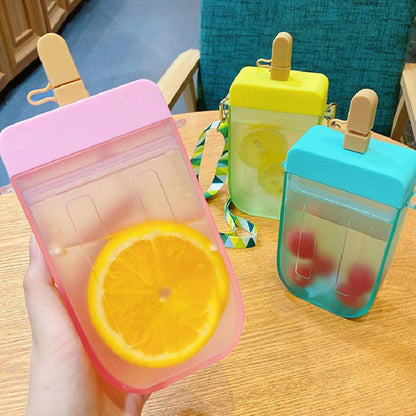Popsicle Straw Cup Water Bottle with Rope, 300ml