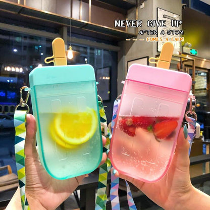 Popsicle Straw Cup Water Bottle with Rope, 300ml