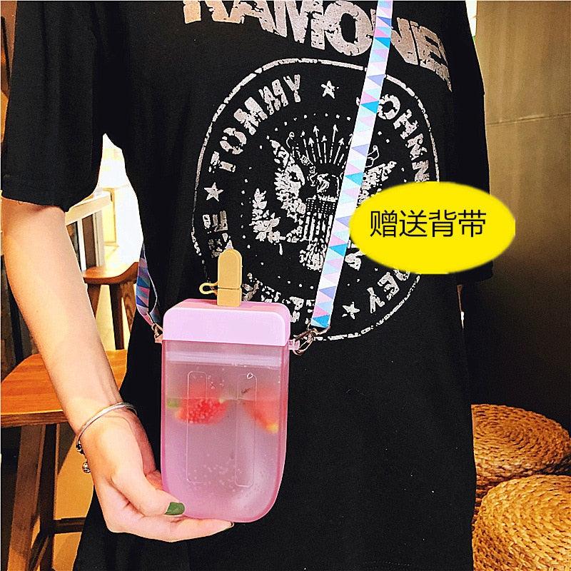 Popsicle Straw Cup Water Bottle with Rope, 300ml
