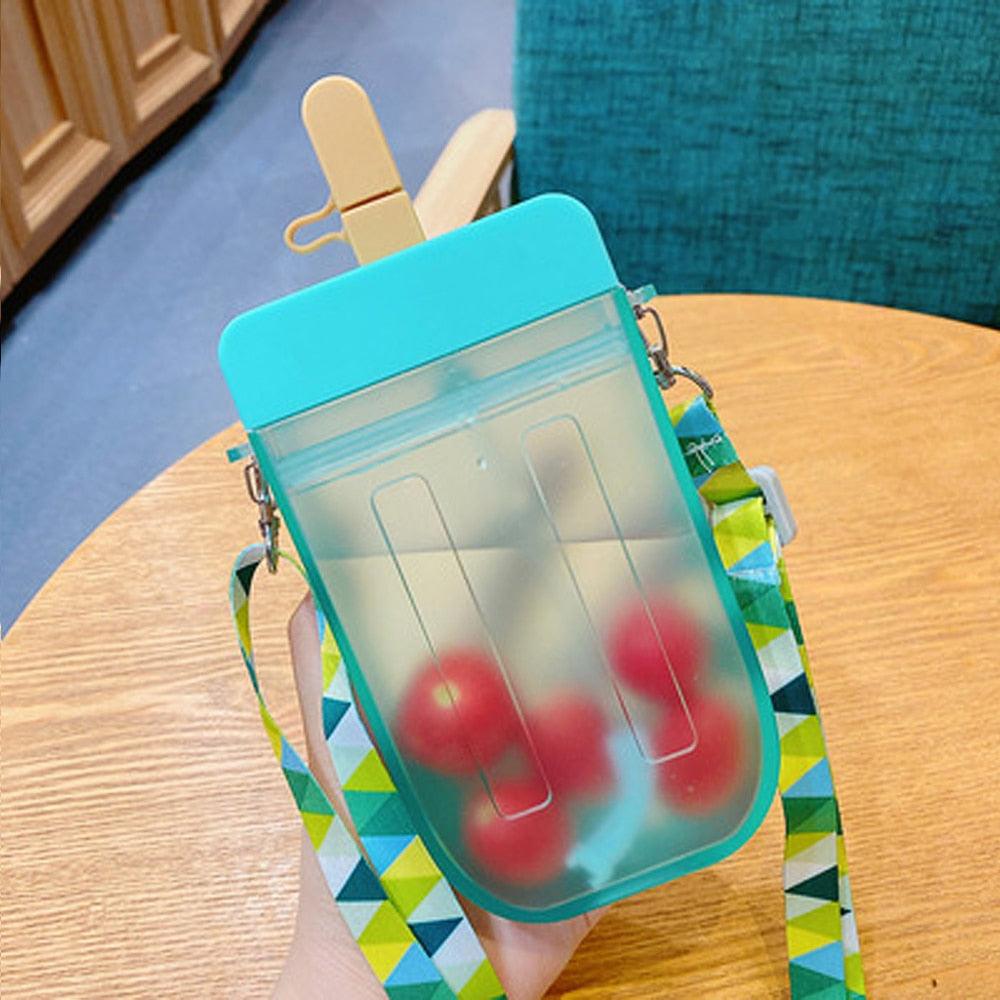 Popsicle Straw Cup Water Bottle with Rope, 300ml