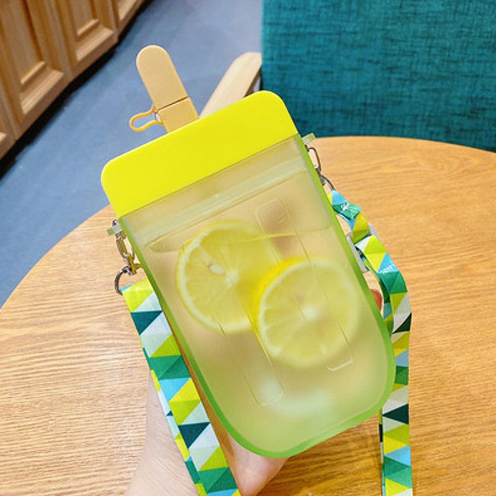 Popsicle Straw Cup Water Bottle with Rope, 300ml