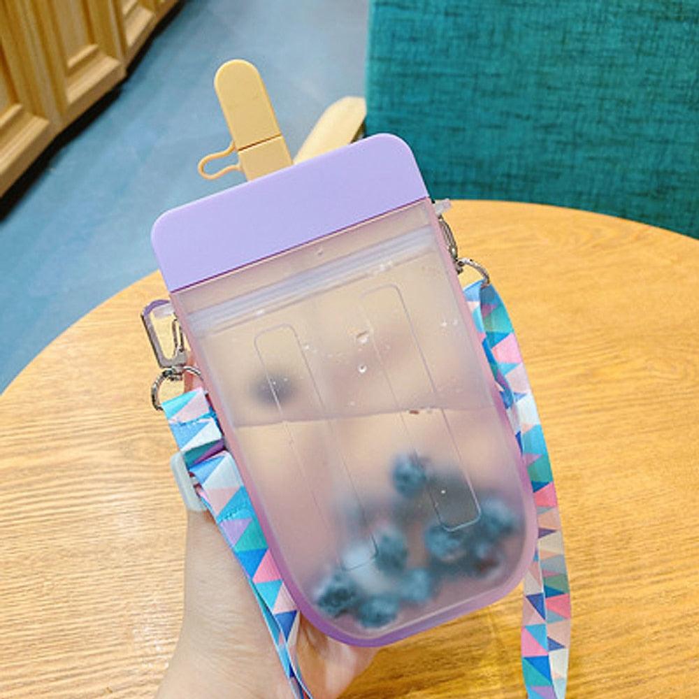 Popsicle Straw Cup Water Bottle with Rope, 300ml