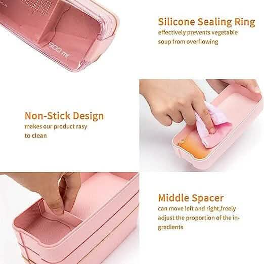 3 Layer Stackable Bento Box Lunch Kit with Spoon Fork