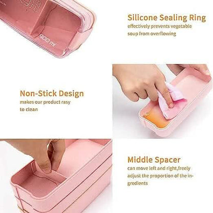 3 Layer Stackable Bento Box Lunch Kit with Spoon Fork