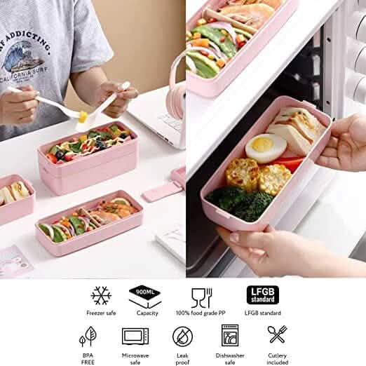 3 Layer Stackable Bento Box Lunch Kit with Spoon Fork