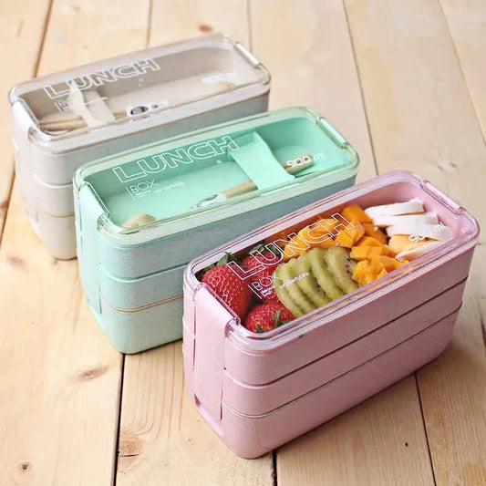 3 Layer Stackable Bento Box Lunch Kit with Spoon Fork