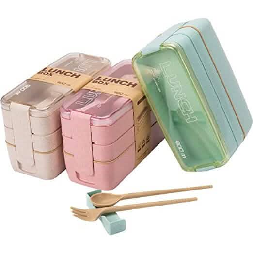3 Layer Stackable Bento Box Lunch Kit with Spoon Fork
