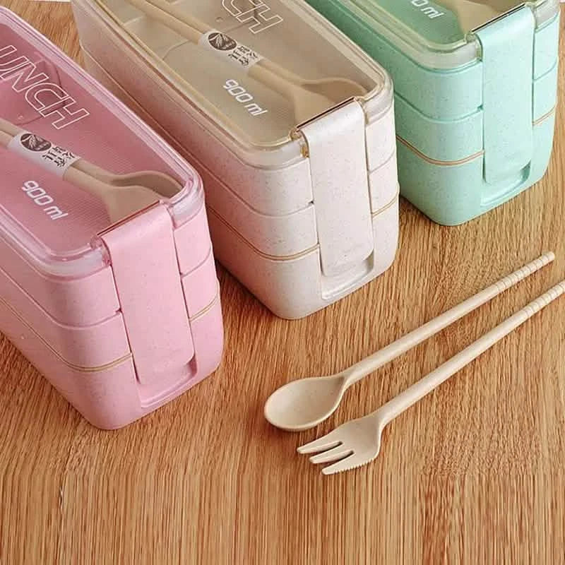 3 Layer Stackable Bento Box Lunch Kit with Spoon Fork