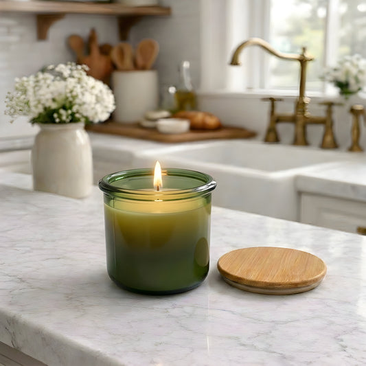 Beeswax Candle, 10 oz - Moss Recycled Glass Jar