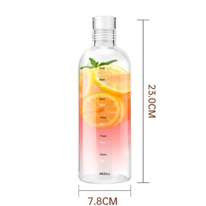 750ml Glass Water Bottle with Time Marker Leakproof Reusable