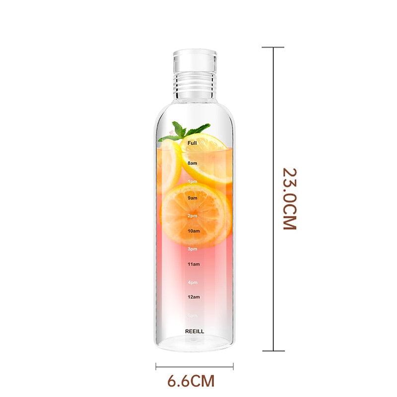 750ml Glass Water Bottle with Time Marker Leakproof Reusable