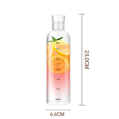 750ml Glass Water Bottle with Time Marker Leakproof Reusable