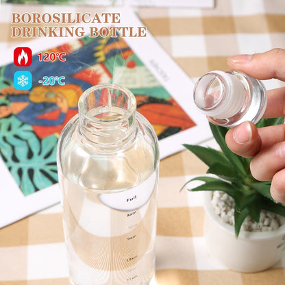 750ml Glass Water Bottle with Time Marker Leakproof Reusable