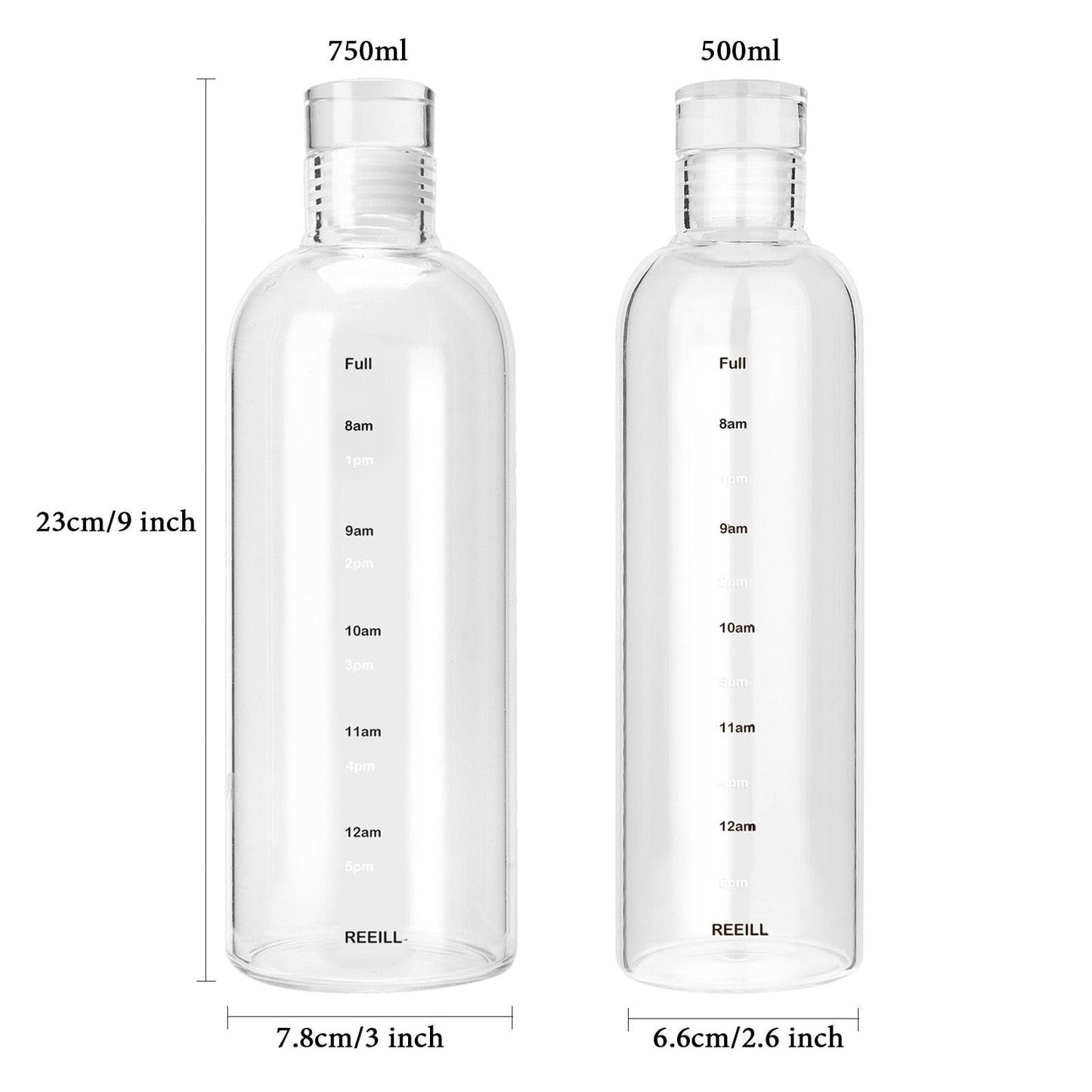 750ml Glass Water Bottle with Time Marker Leakproof Reusable