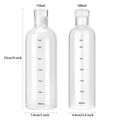750ml Glass Water Bottle with Time Marker Leakproof Reusable