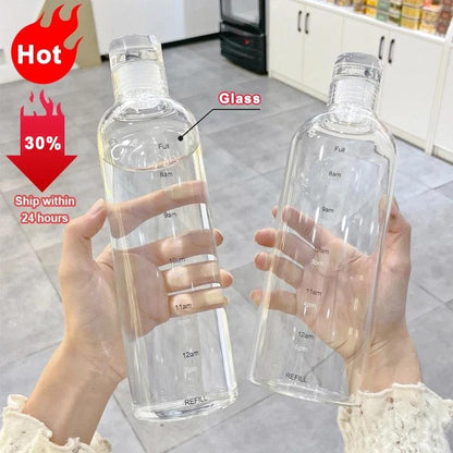 750ml Glass Water Bottle with Time Marker Leakproof Reusable