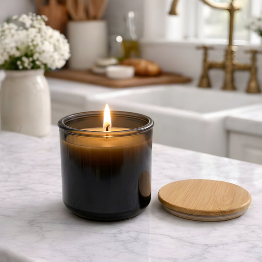 Beeswax Candle, 10 oz - Black Recycled Glass Jar