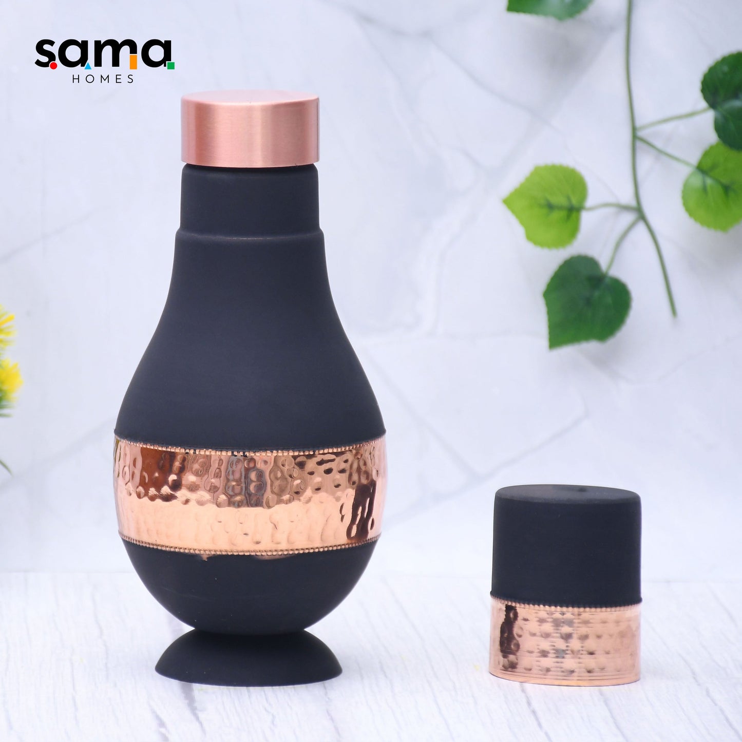 Pure Copper Silk Black Modern Surahi with Inbuilt Glass Capacity 1000