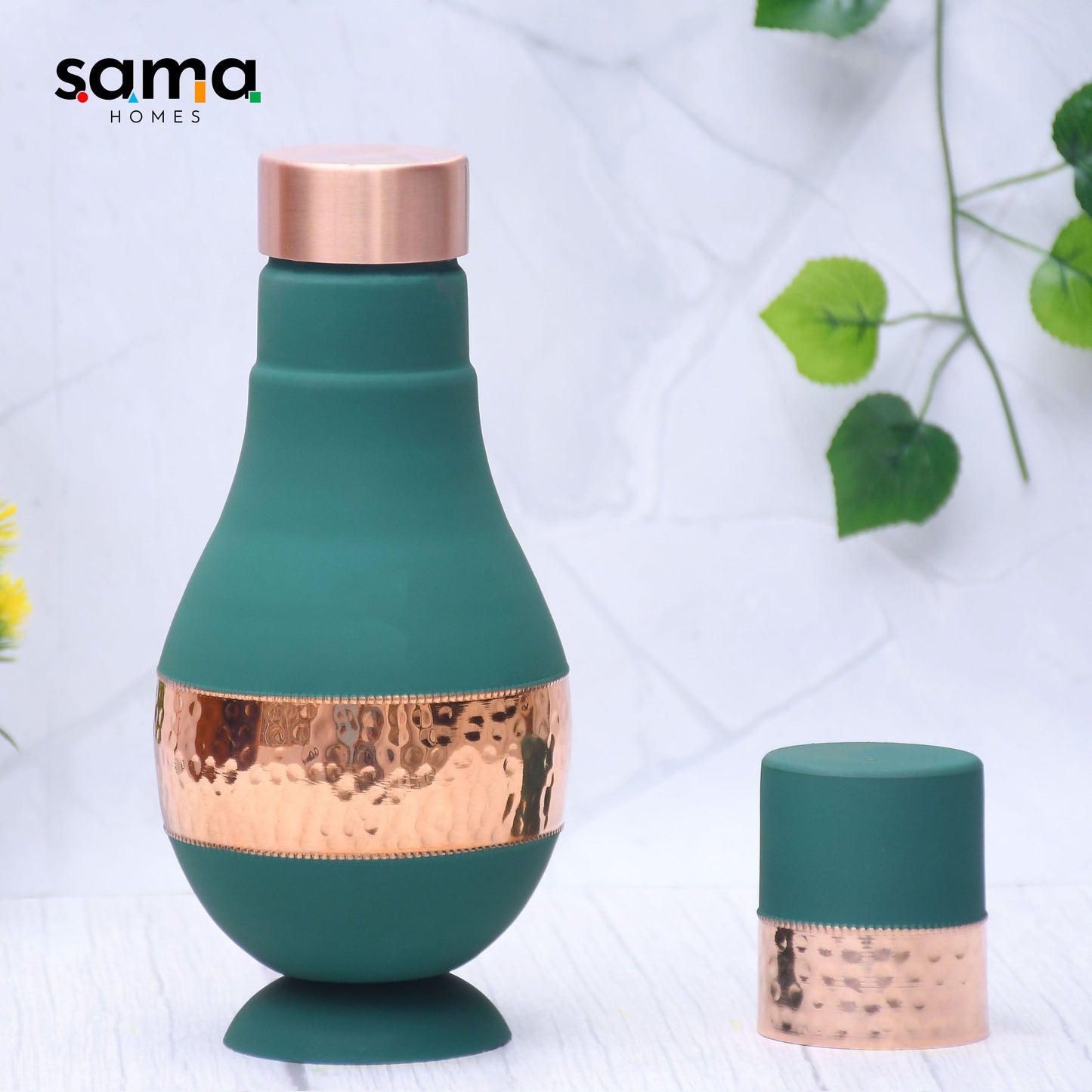 Pure Copper Silk Green Modern Surahi with Inbuilt Glass Capacity 1000