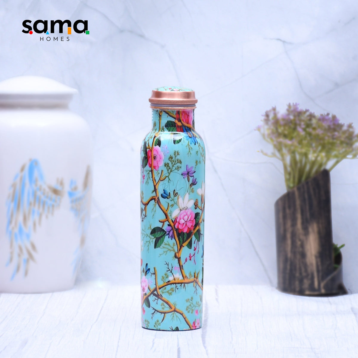 Exclusive Pink Rose Designed Pure Copper Bottle Leak Proof Capacity
