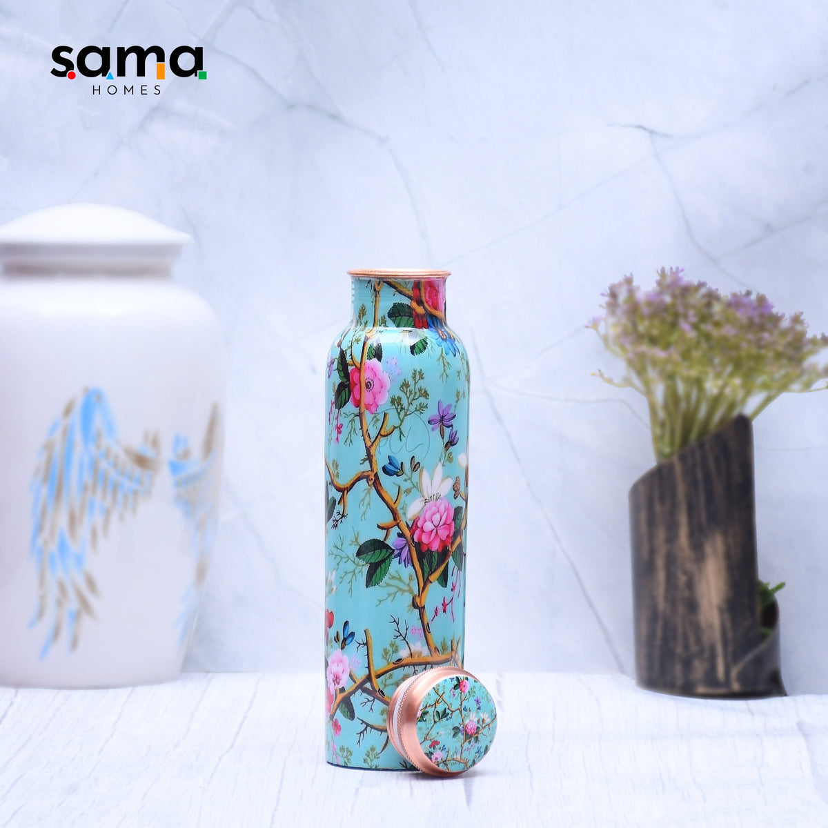 Exclusive Pink Rose Designed Pure Copper Bottle Leak Proof Capacity