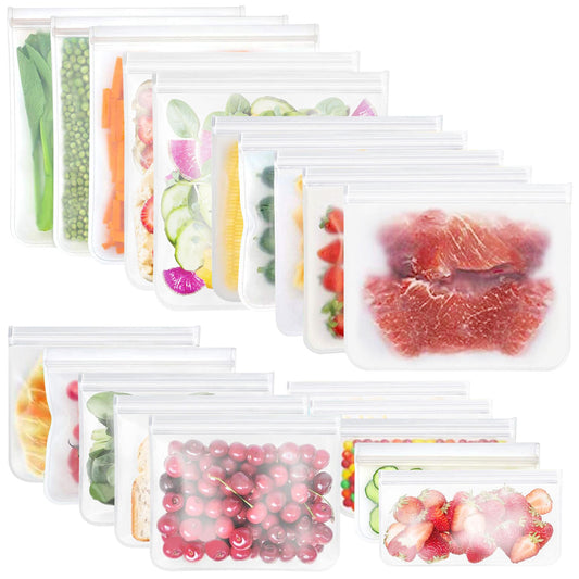 20Pcs Reusable Food Storage Bags Leakproof BPA Free Freezer Safe