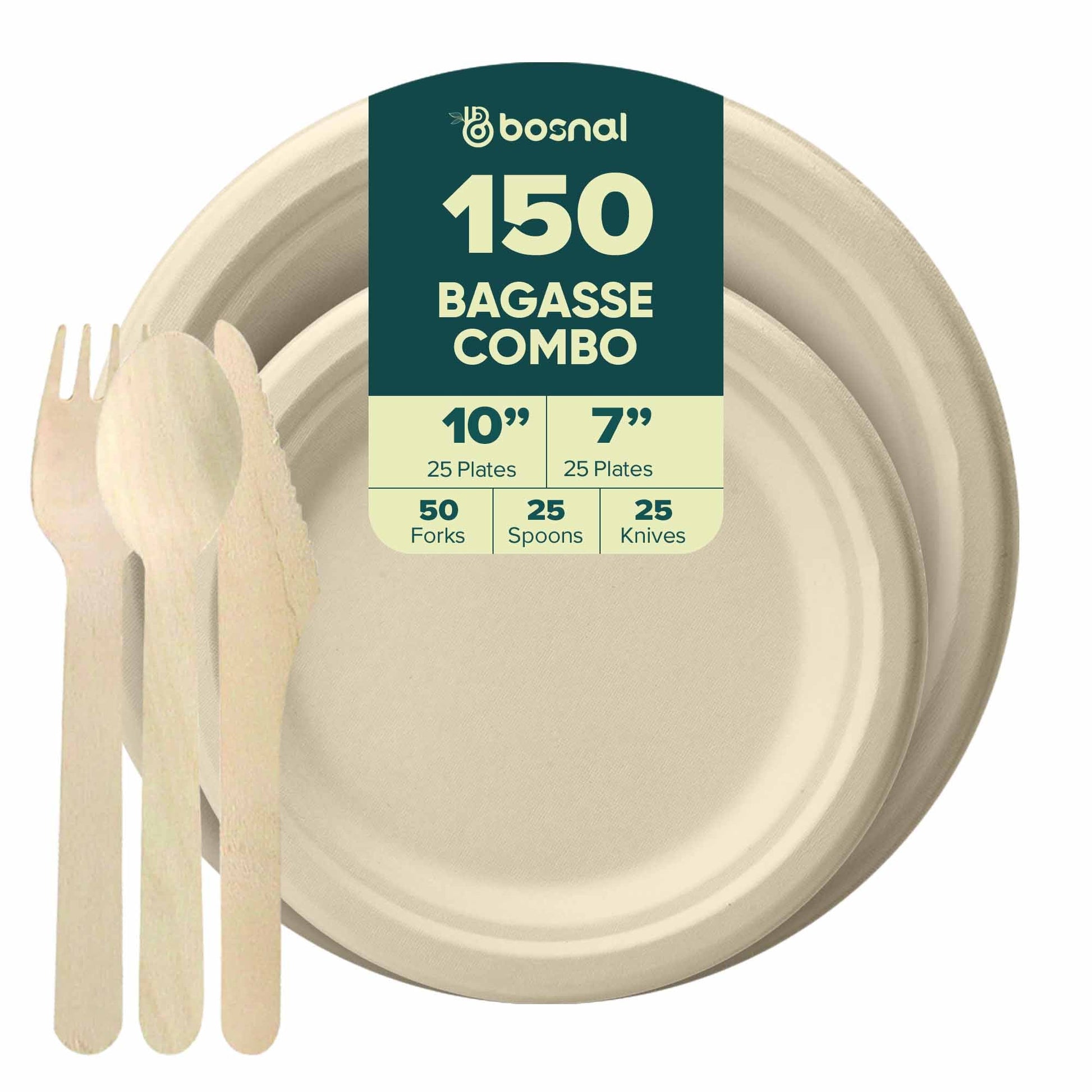 Compostable sugarcane bagasse plates with cutlery set