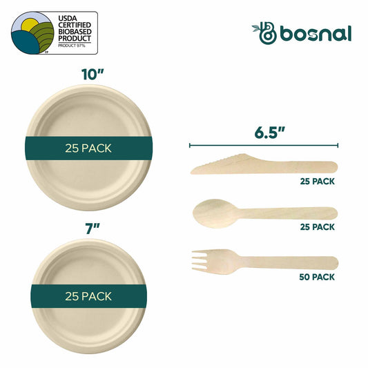 Sugarcane Bagasse Compostable Plates 10 and 7 Inch with Cutlery