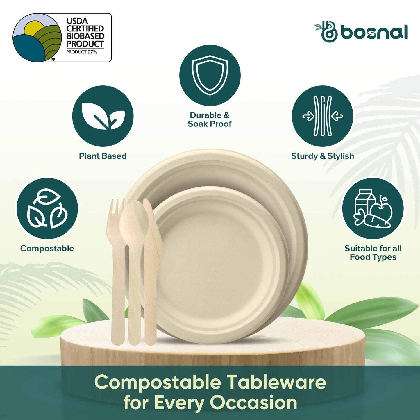 Sugarcane Bagasse Compostable Plates 10 and 7 Inch with Cutlery