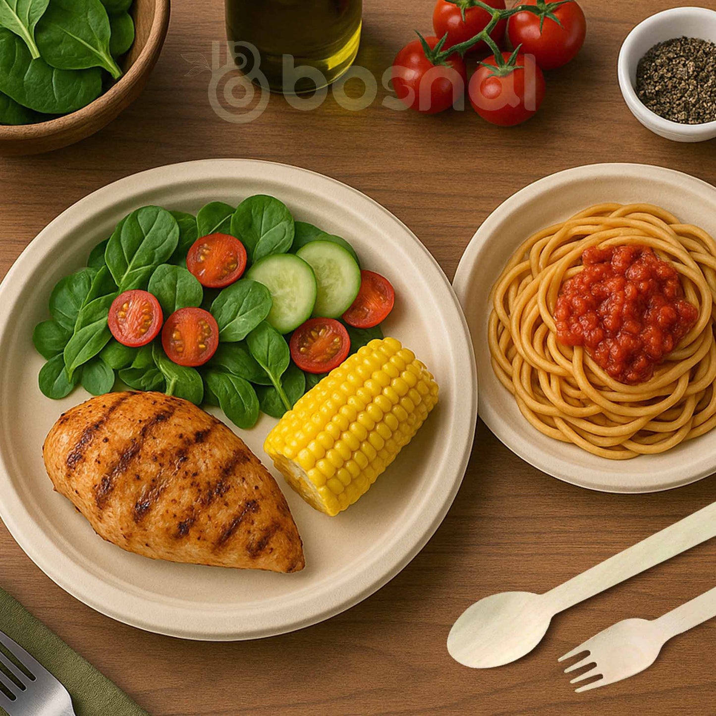 Sugarcane Bagasse Compostable Plates 10 and 7 Inch with Cutlery