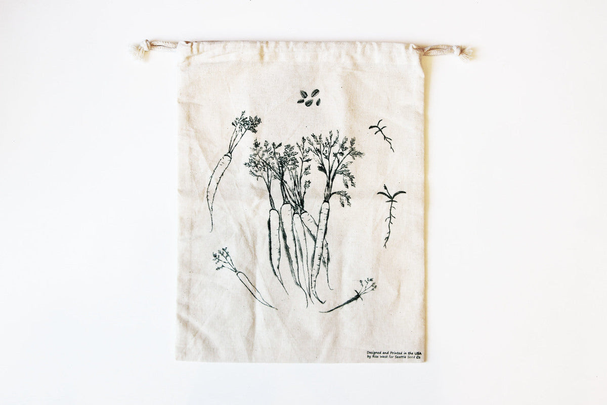 Reusable natural cotton muslin produce bag with botanical print