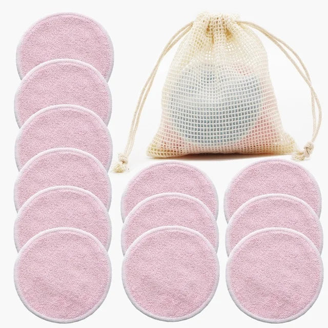 12PC Reusable Cotton Pads Washable Bamboo Makeup Remover Rounds