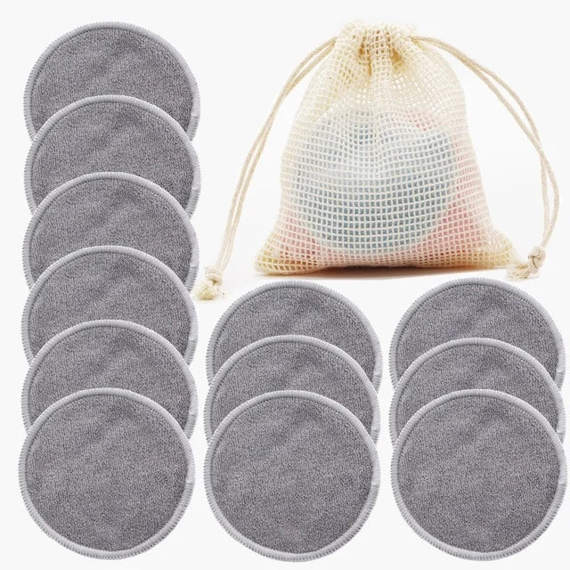 12PC Reusable Cotton Pads Washable Bamboo Makeup Remover Rounds
