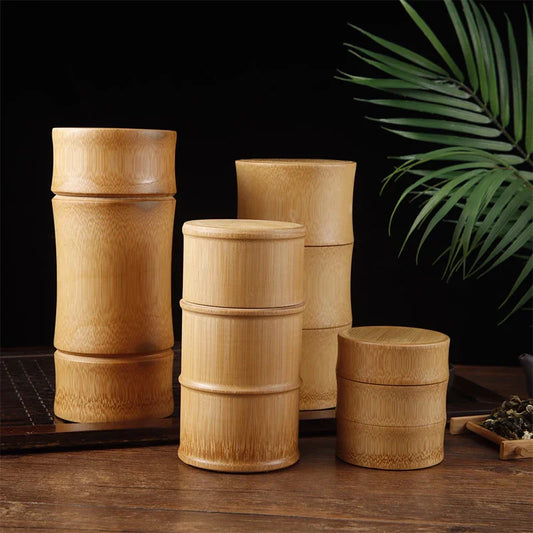 Natural Bamboo Tea Canister Food Storage Box Nut Spice Storage Box Tea Canister Eco-friendly Organizer Jar Kitchen Containers