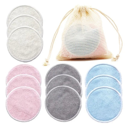 12PC Reusable Cotton Pads Washable Bamboo Makeup Remover Rounds
