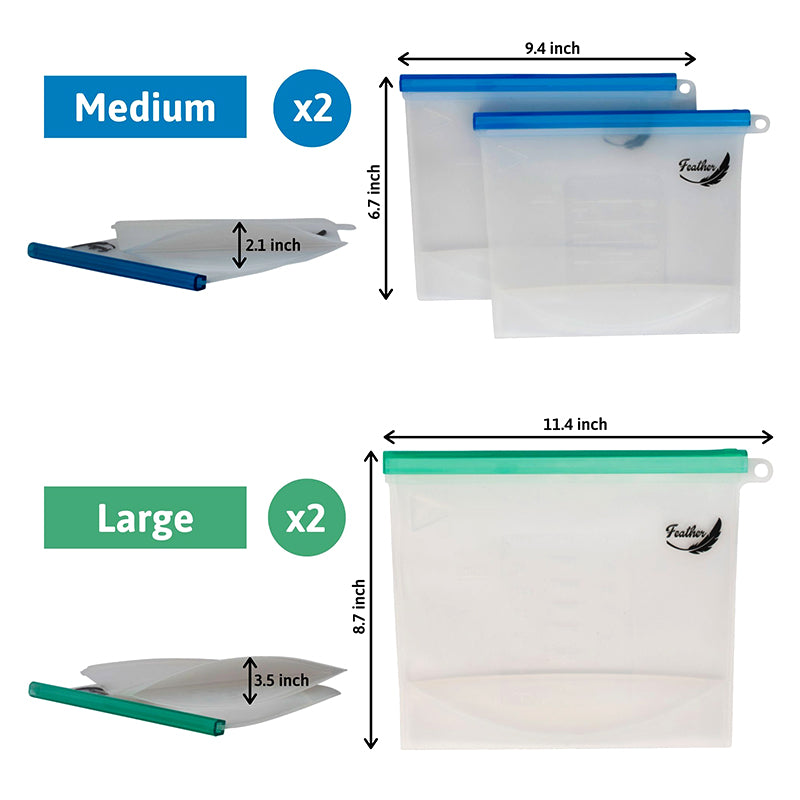 Silicone Food Storage Bags – Reusable - 4 Pack