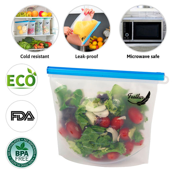 Silicone food storage bags, reusable, 4-pack