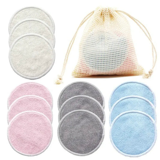 12PC Reusable Cotton Pads Washable Bamboo Makeup Remover Rounds