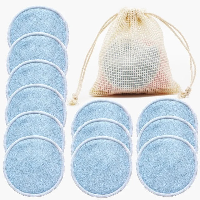 12PC Reusable Cotton Pads Washable Bamboo Makeup Remover Rounds