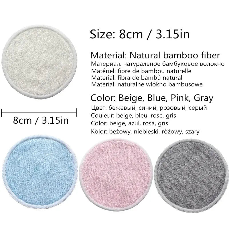 12PC Reusable Cotton Pads Washable Bamboo Makeup Remover Rounds