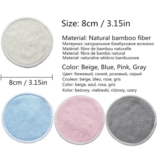 12PC Reusable Cotton Pads Washable Bamboo Makeup Remover Rounds