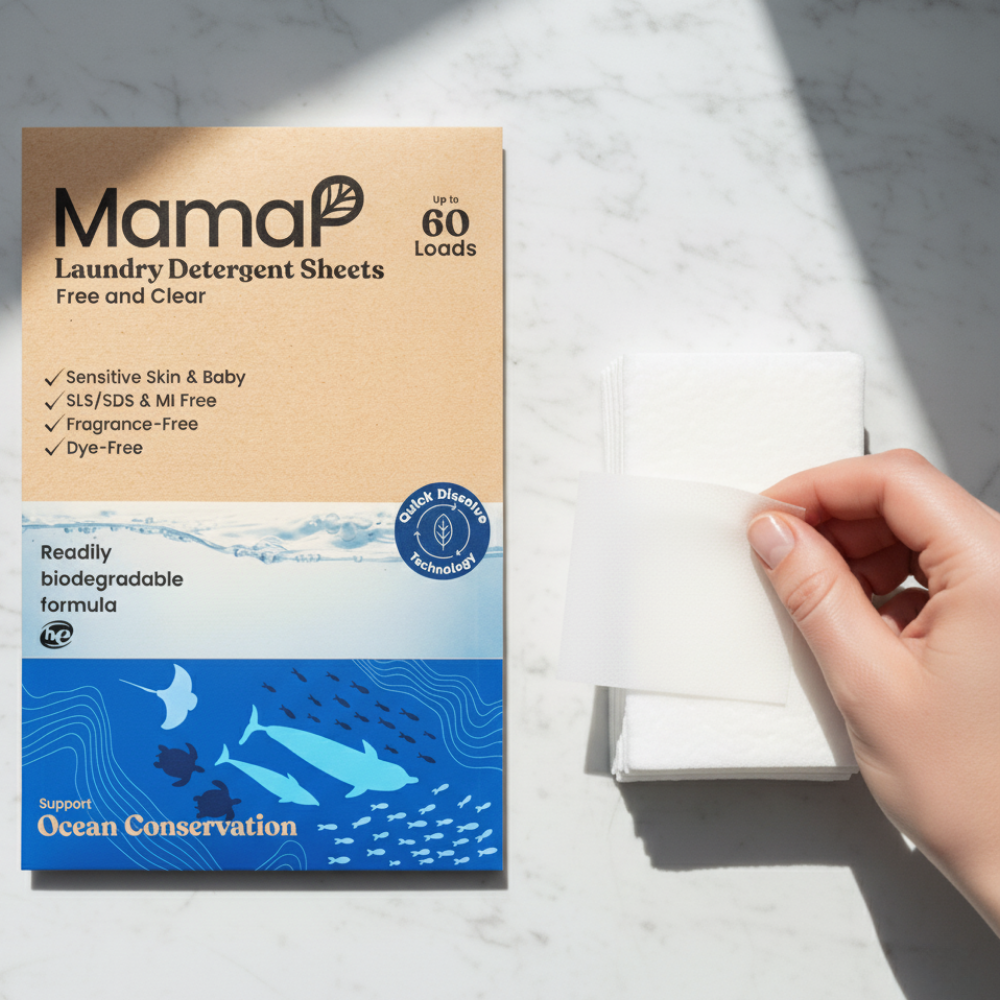 SLS-free laundry detergent sheets for sensitive skin