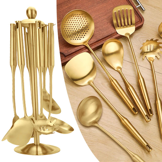 Stainless Steel Gold Kitchen Spoon Set Soup Noodle Cooking Tools